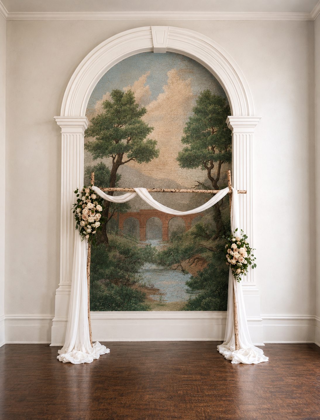 Ceremony backdrop with soft floral details