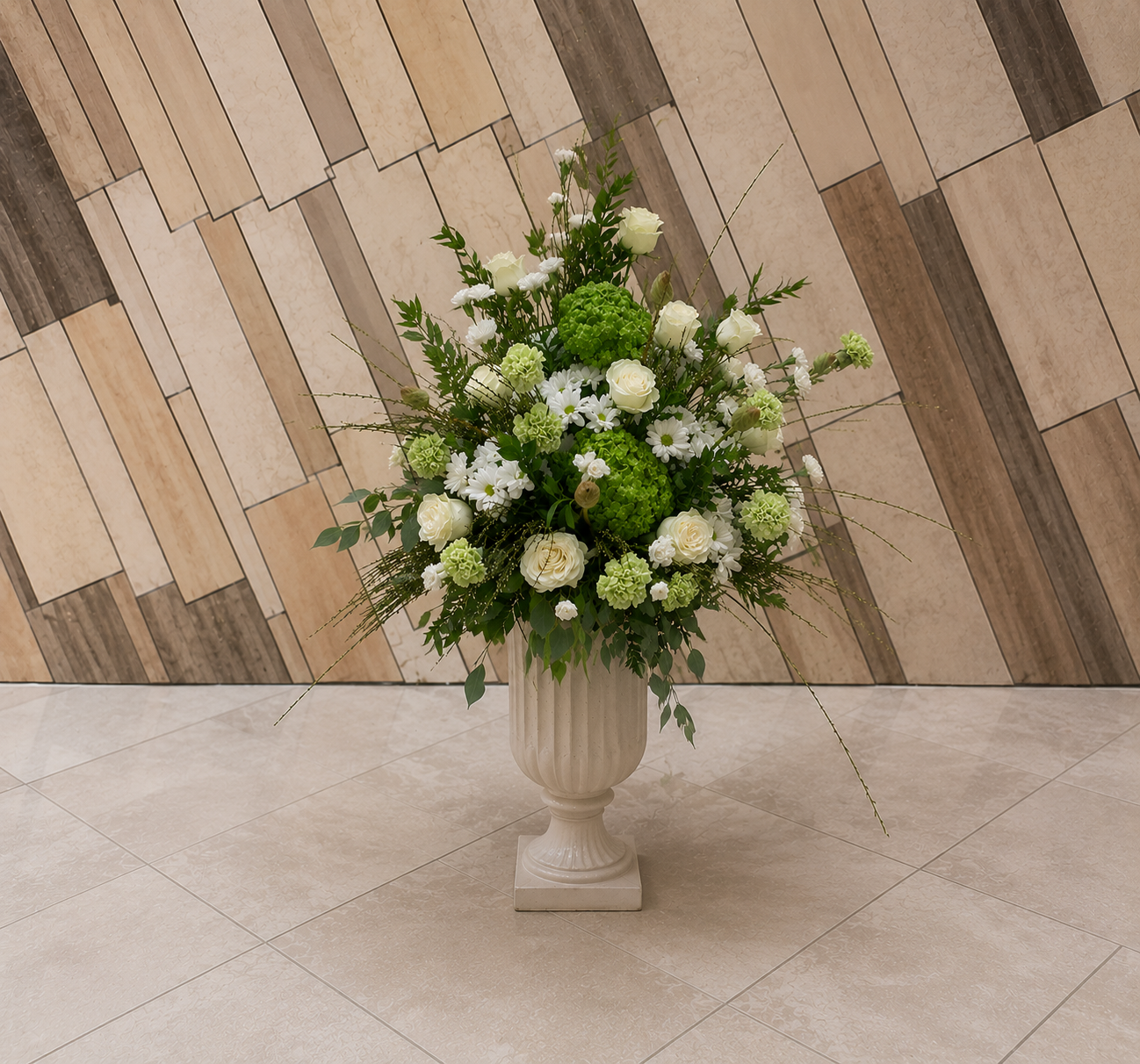 Tall white and green floral centerpiece
